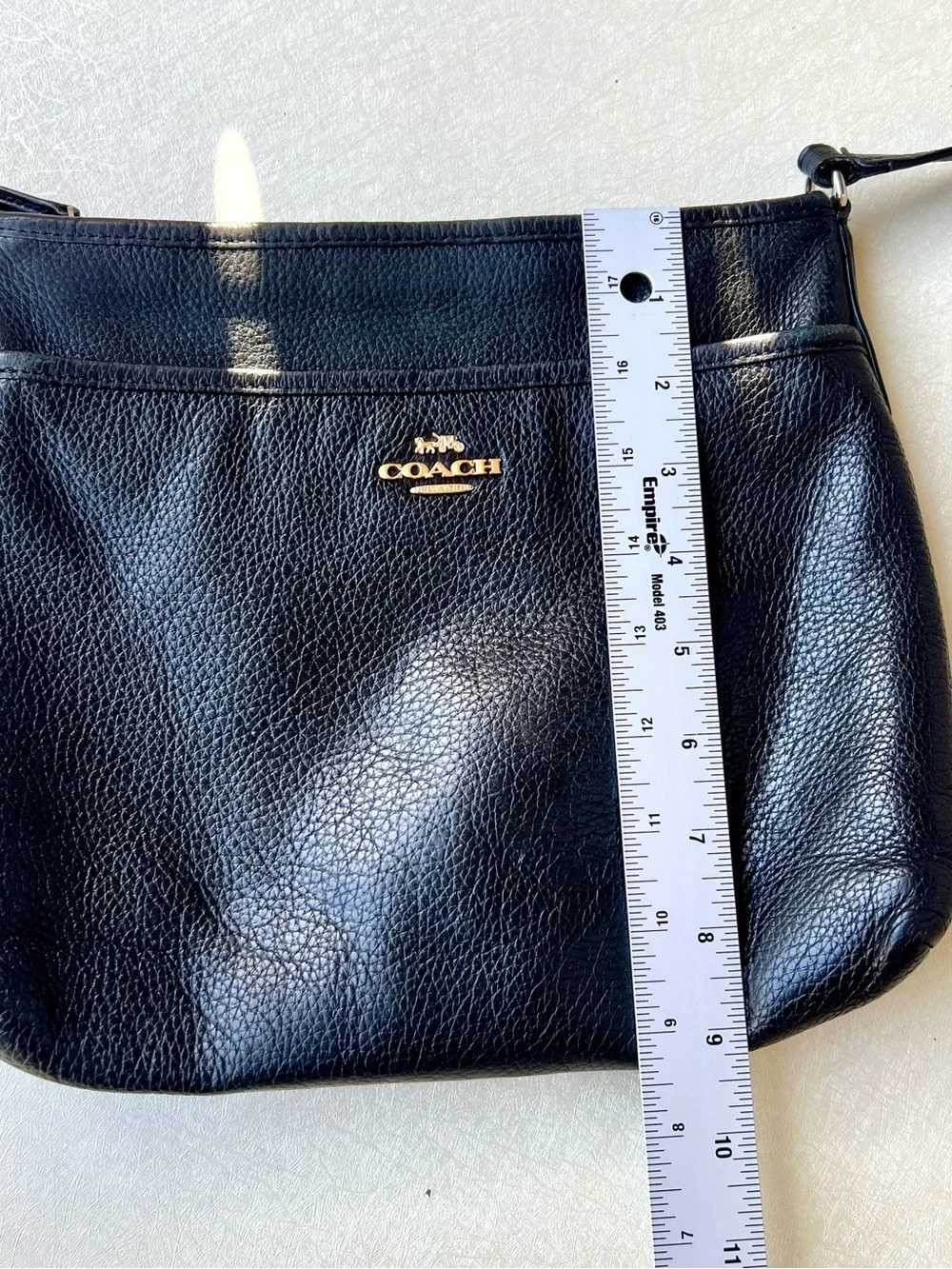 COACH Black Pebbled Leather File Messenger Crossbody Bag Gold Logo Purse